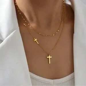 Gold Plated Stainless Steel Cross Layered Necklace Y2k Gift Dainty Minimalist